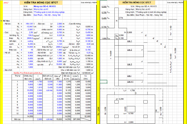 Bảng excel tính toán kiểm tra móng cọc BTCT