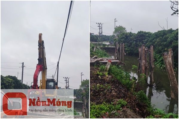 Đóng cọc bê tông kênh Hồng Nam, tỉnh Hưng Yên
